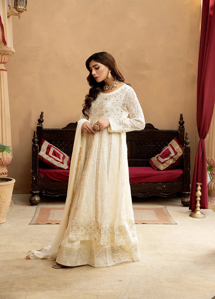 Manahils Pret Embroidered Chiffon 3 Piece Suit B-007-Off White