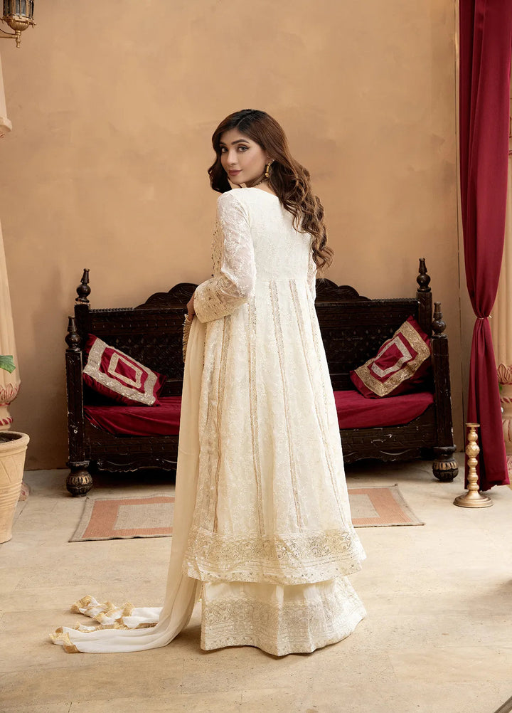 Manahils Pret Embroidered Chiffon 3 Piece Suit B-007-Off White