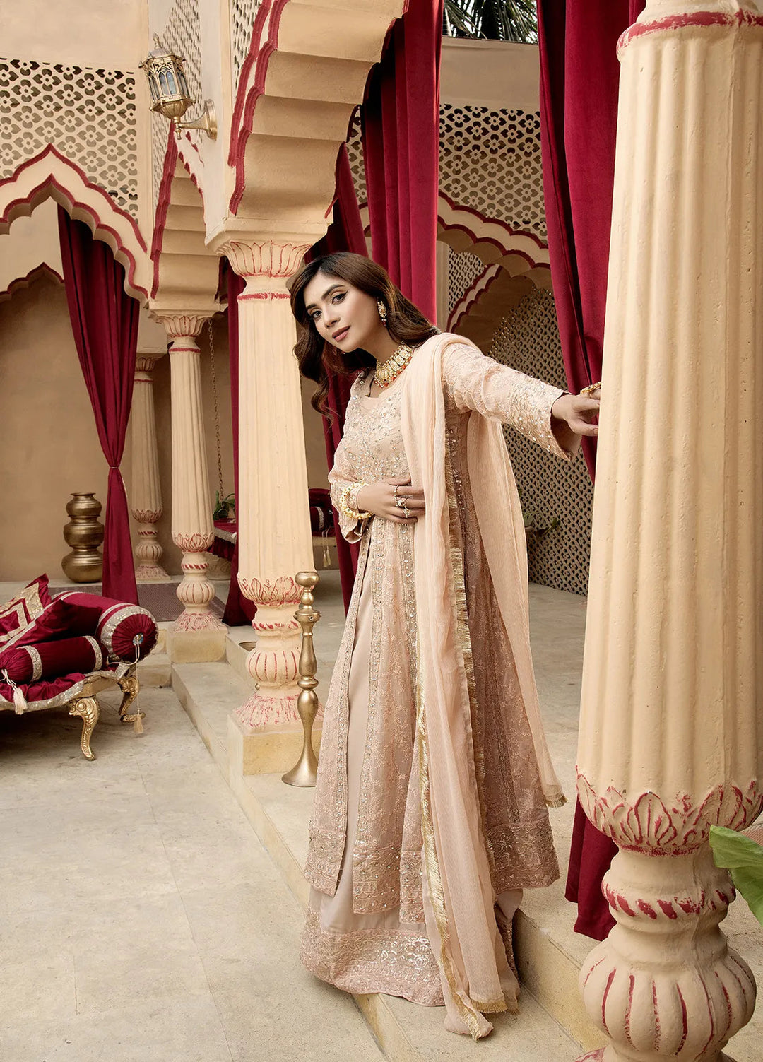 Manahils Pret Embroidered Chiffon 3 Piece Suit B-007-Peach