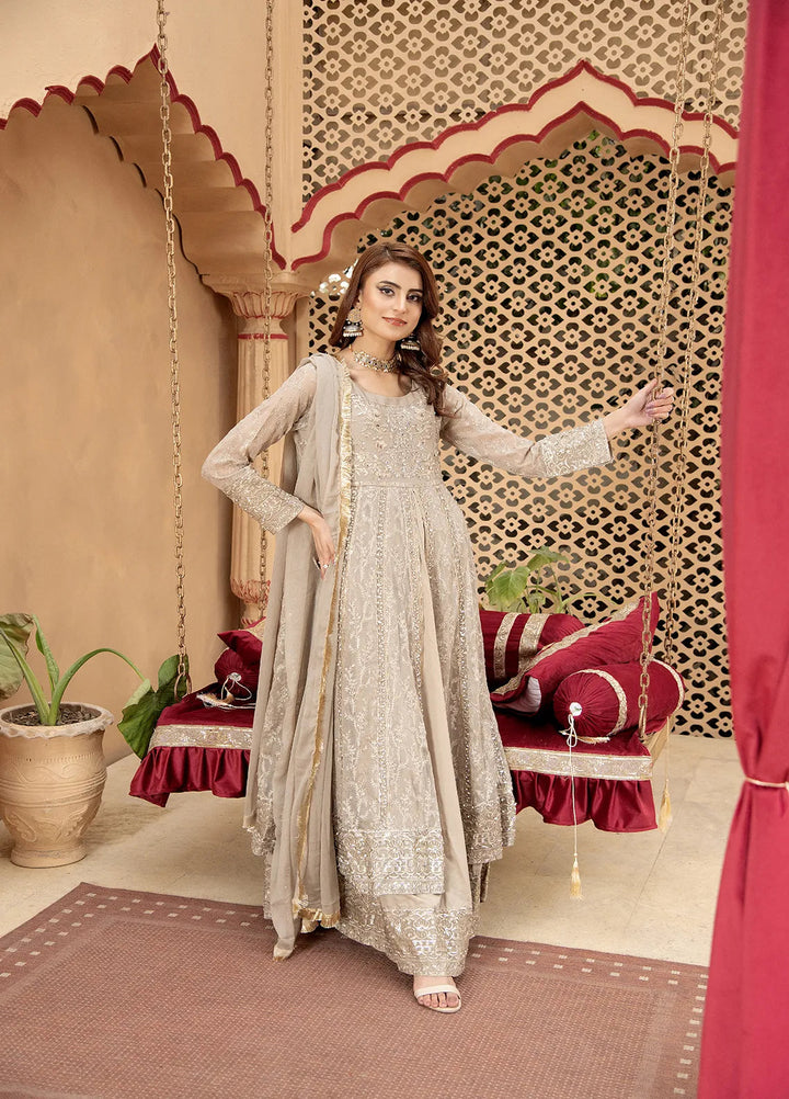 Manahils Pret Embroidered Chiffon 3 Piece Suit B-007-Sand