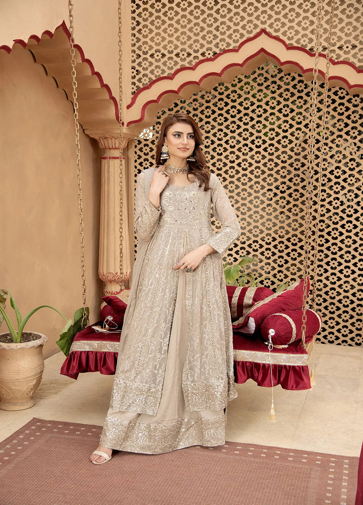 Manahils Pret Embroidered Chiffon 3 Piece Suit B-007-Sand
