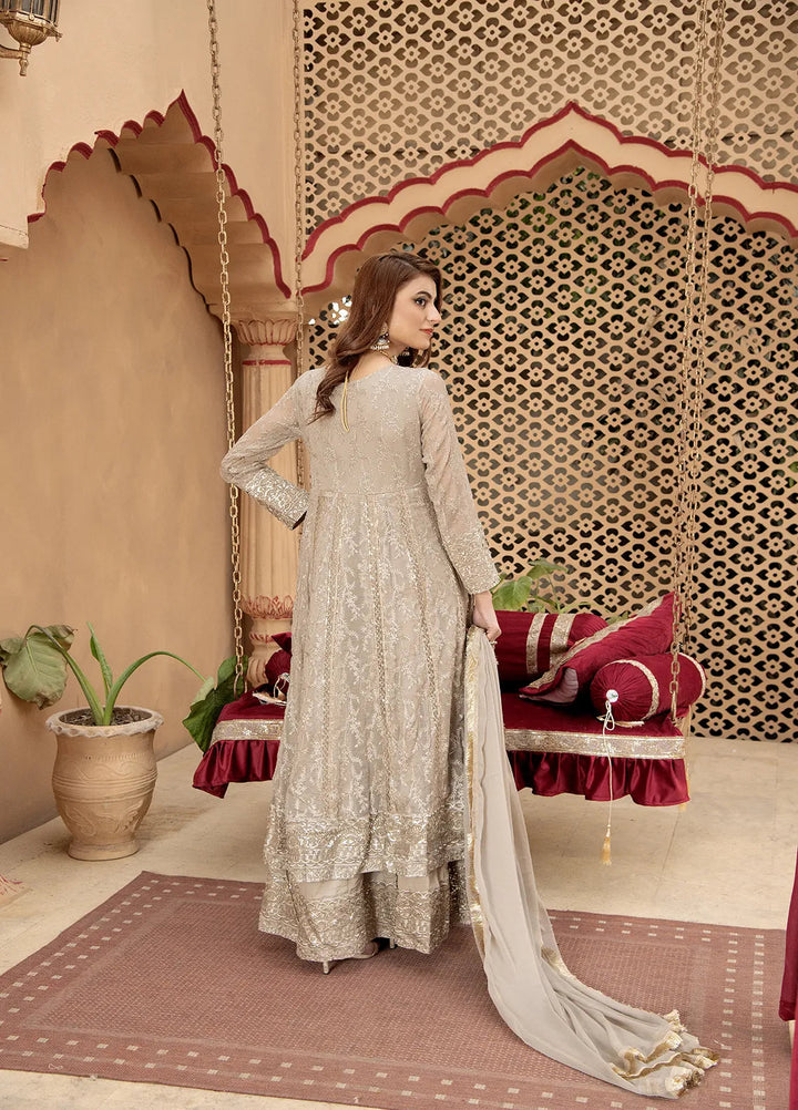Manahils Pret Embroidered Chiffon 3 Piece Suit B-007-Sand