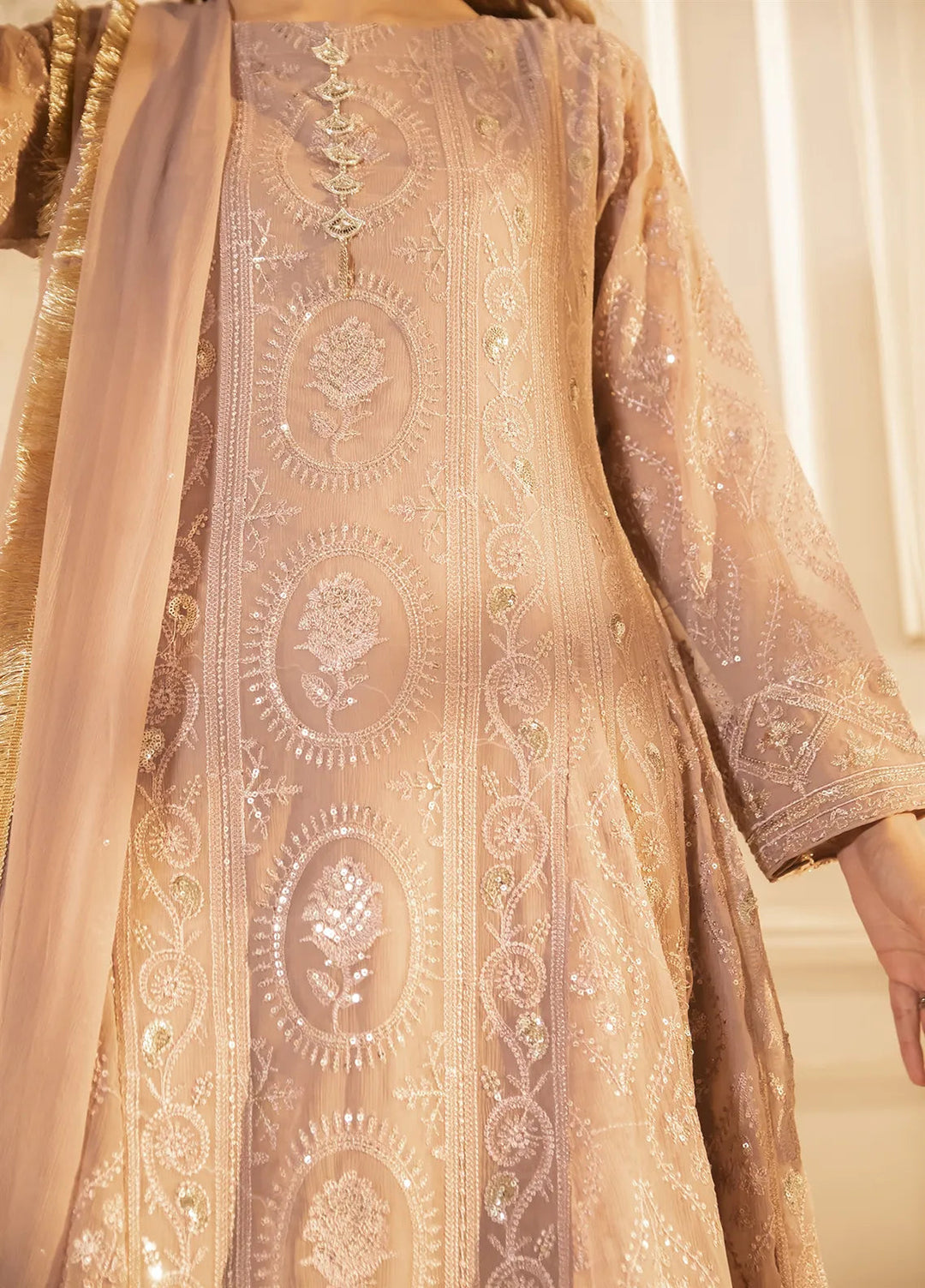 Manahils Pret Embroidered Chiffon 3 Piece Suit KURTI 098 Purple