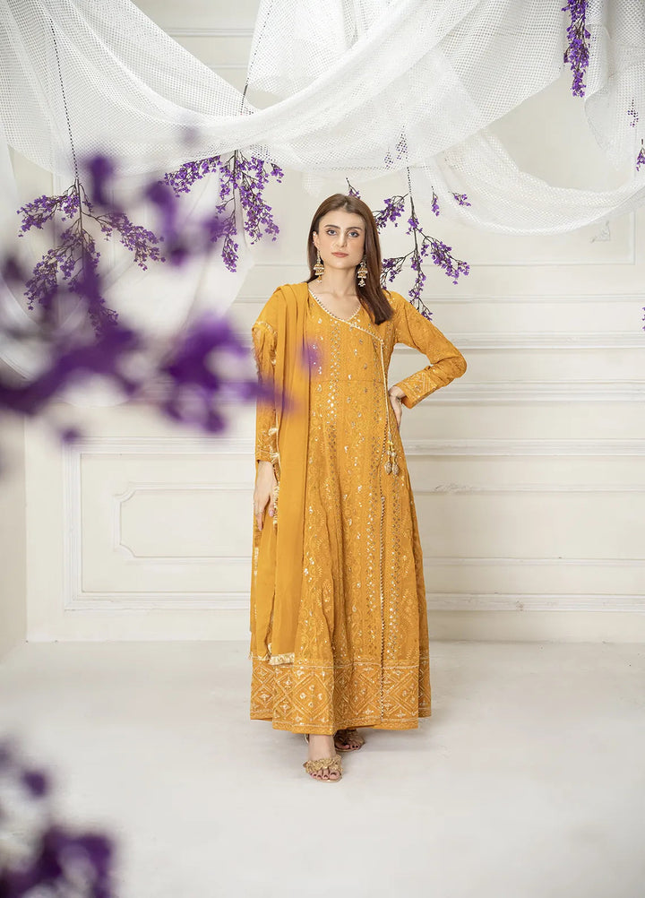 Manahils Pret Embroidered Chiffon 3 Piece Suit KURTI 099 Copper Orange