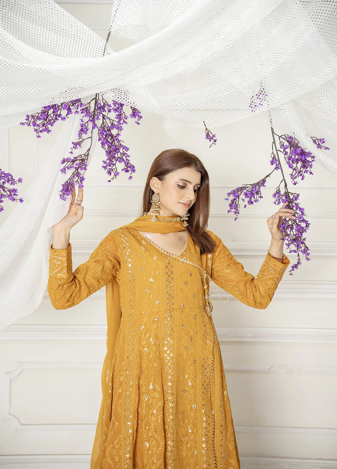Manahils Pret Embroidered Chiffon 3 Piece Suit KURTI 099 Copper Orange