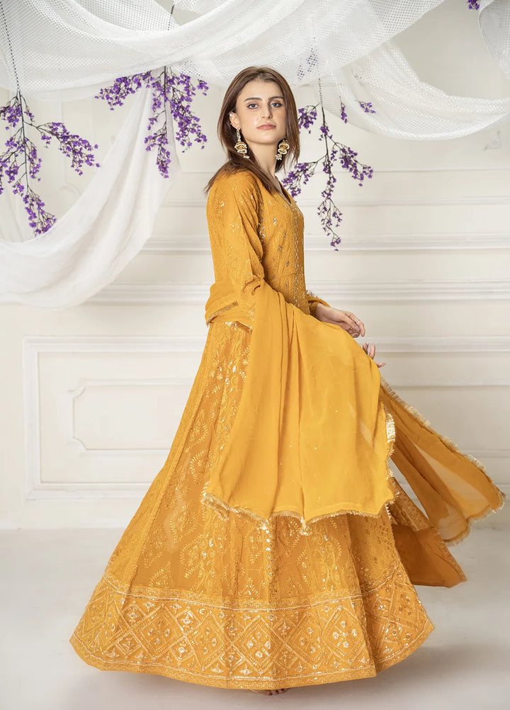 Manahils Pret Embroidered Chiffon 3 Piece Suit KURTI 099 Copper Orange