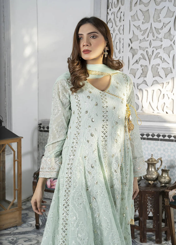 Manahils Pret Embroidered Chiffon 3 Piece Suit Kurti-099-Green