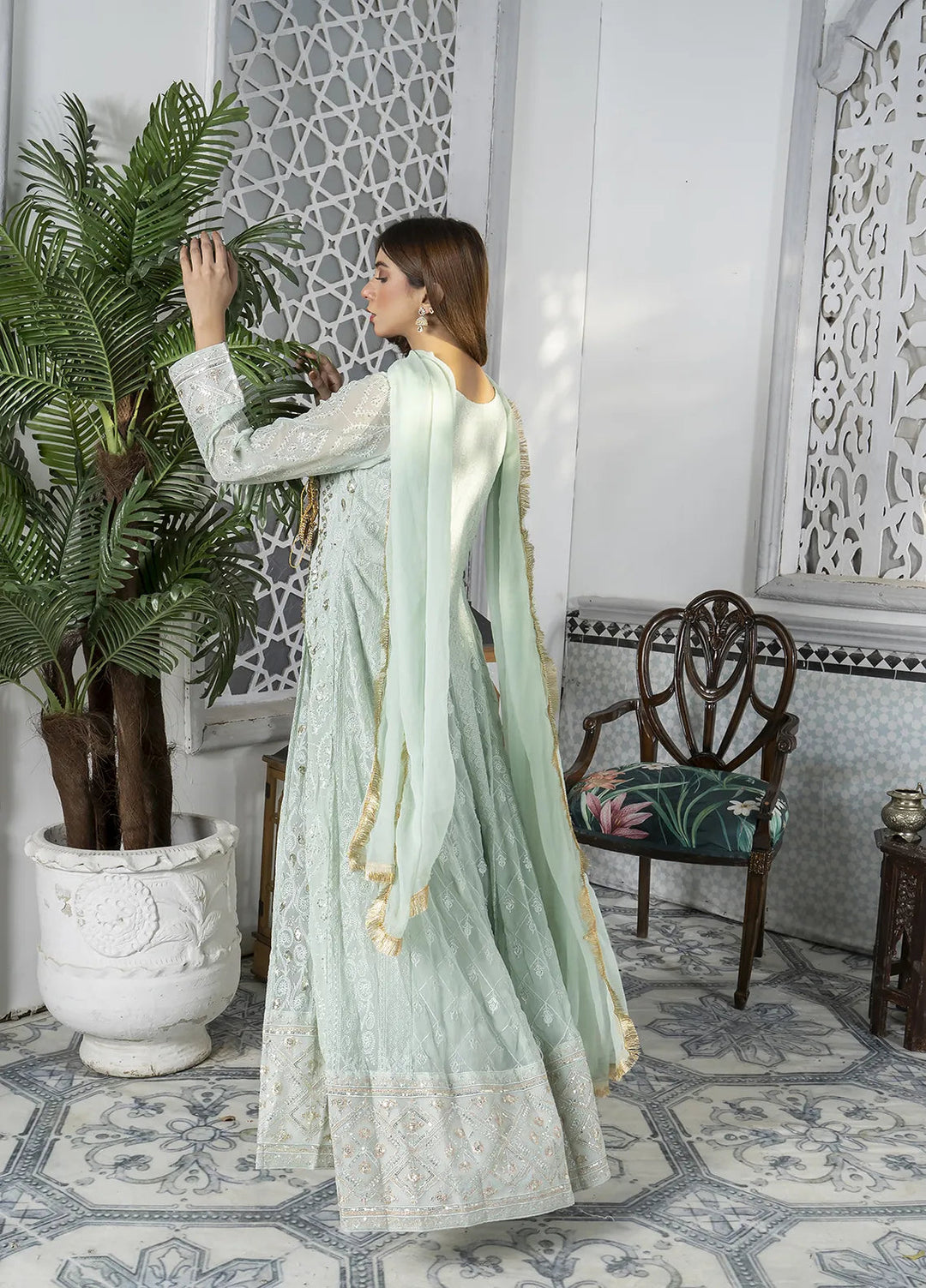 Manahils Pret Embroidered Chiffon 3 Piece Suit Kurti-099-Green