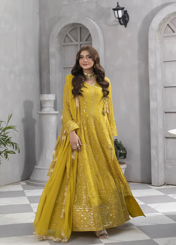 Manahils Pret Embroidered Chiffon 3 Piece Suit KURTI 099 Mustard