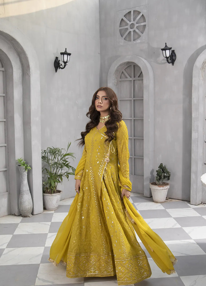 Manahils Pret Embroidered Chiffon 3 Piece Suit KURTI 099 Mustard