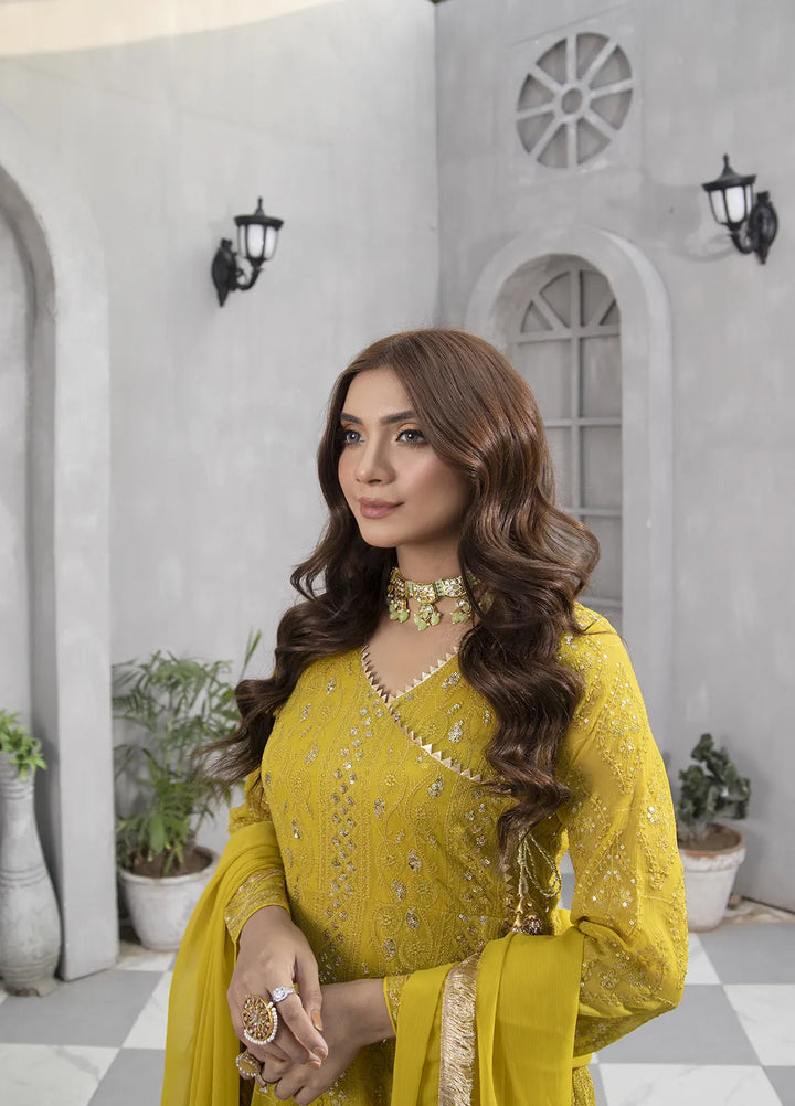 Manahils Pret Embroidered Chiffon 3 Piece Suit KURTI 099 Mustard