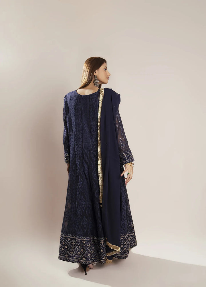 Manahils Pret Embroidered Chiffon 3 Piece Suit KURTI 099 Navy-Blue