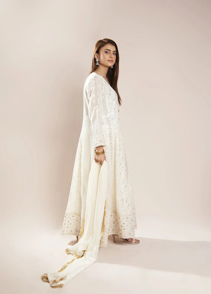 Manahils Pret Embroidered Chiffon 3 Piece Suit KURTI 099 Off-White