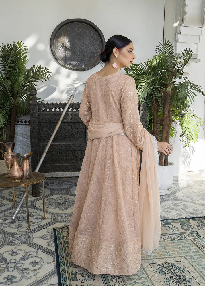 Manahils Pret Embroidered Chiffon 3 Piece Suit Kurti-099-Peach