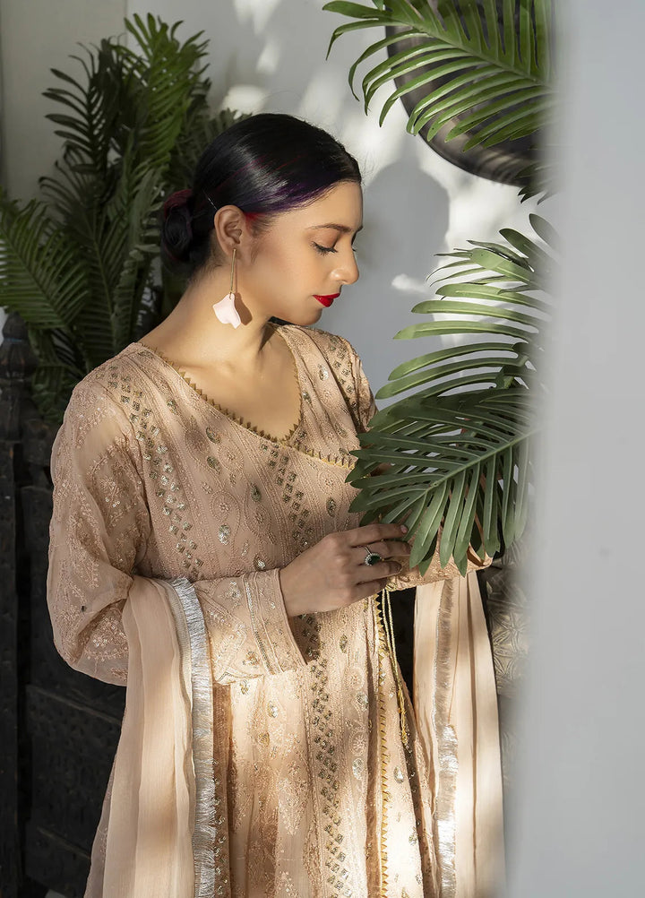 Manahils Pret Embroidered Chiffon 3 Piece Suit Kurti-099-Peach