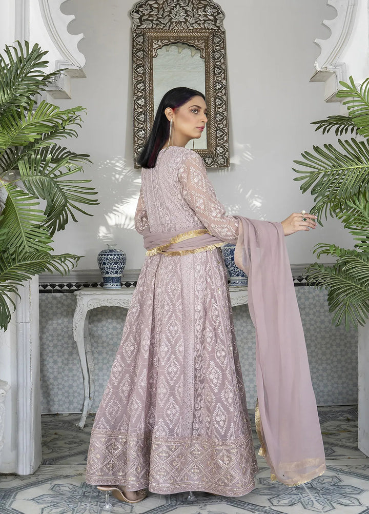 Manahils Pret Embroidered Chiffon 3 Piece Suit Kurti-099-Purple