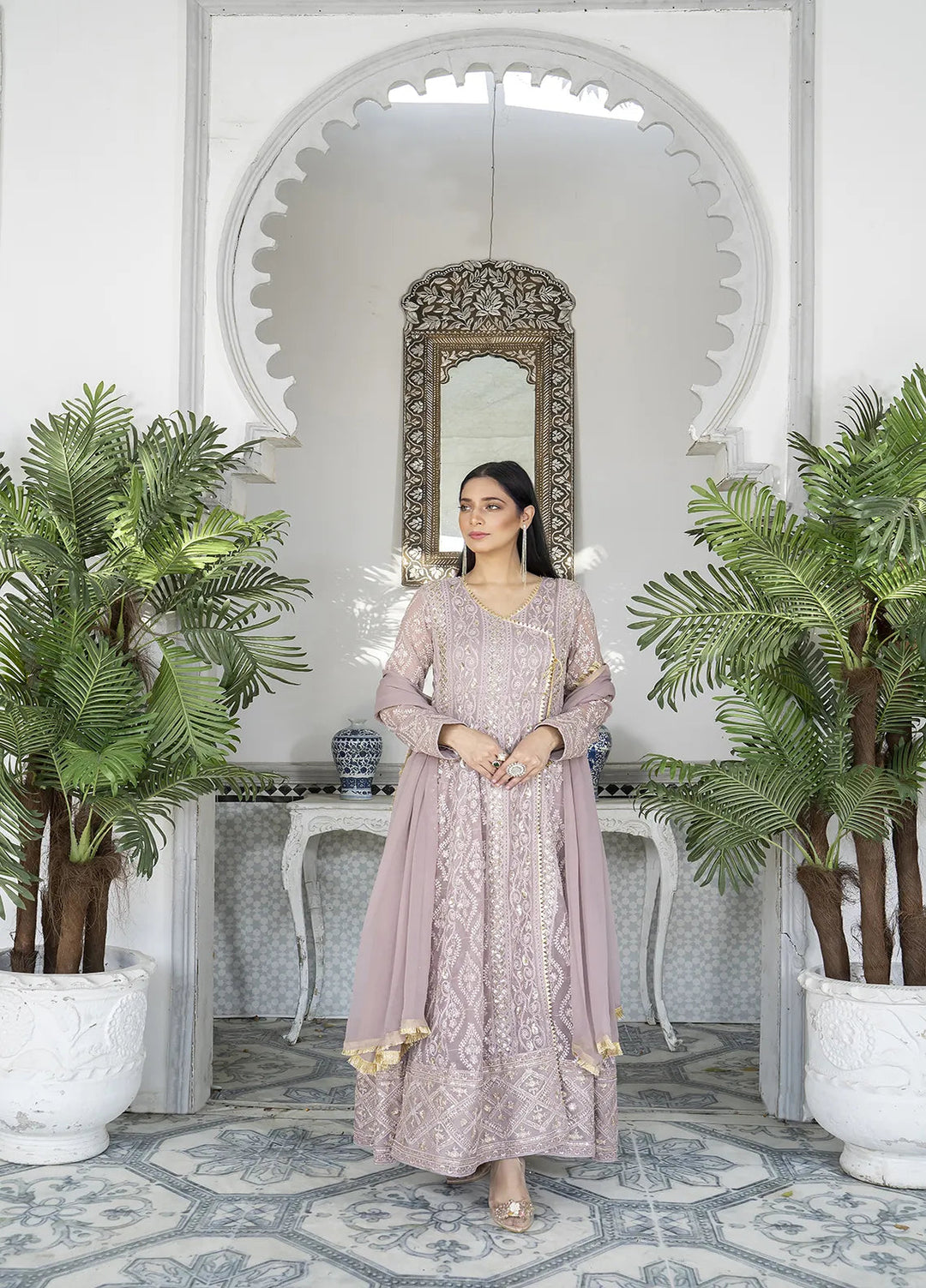 Manahils Pret Embroidered Chiffon 3 Piece Suit Kurti-099-Purple