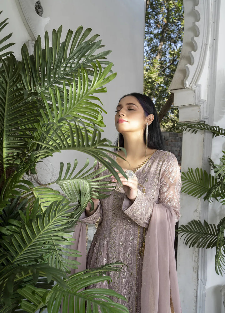 Manahils Pret Embroidered Chiffon 3 Piece Suit Kurti-099-Purple