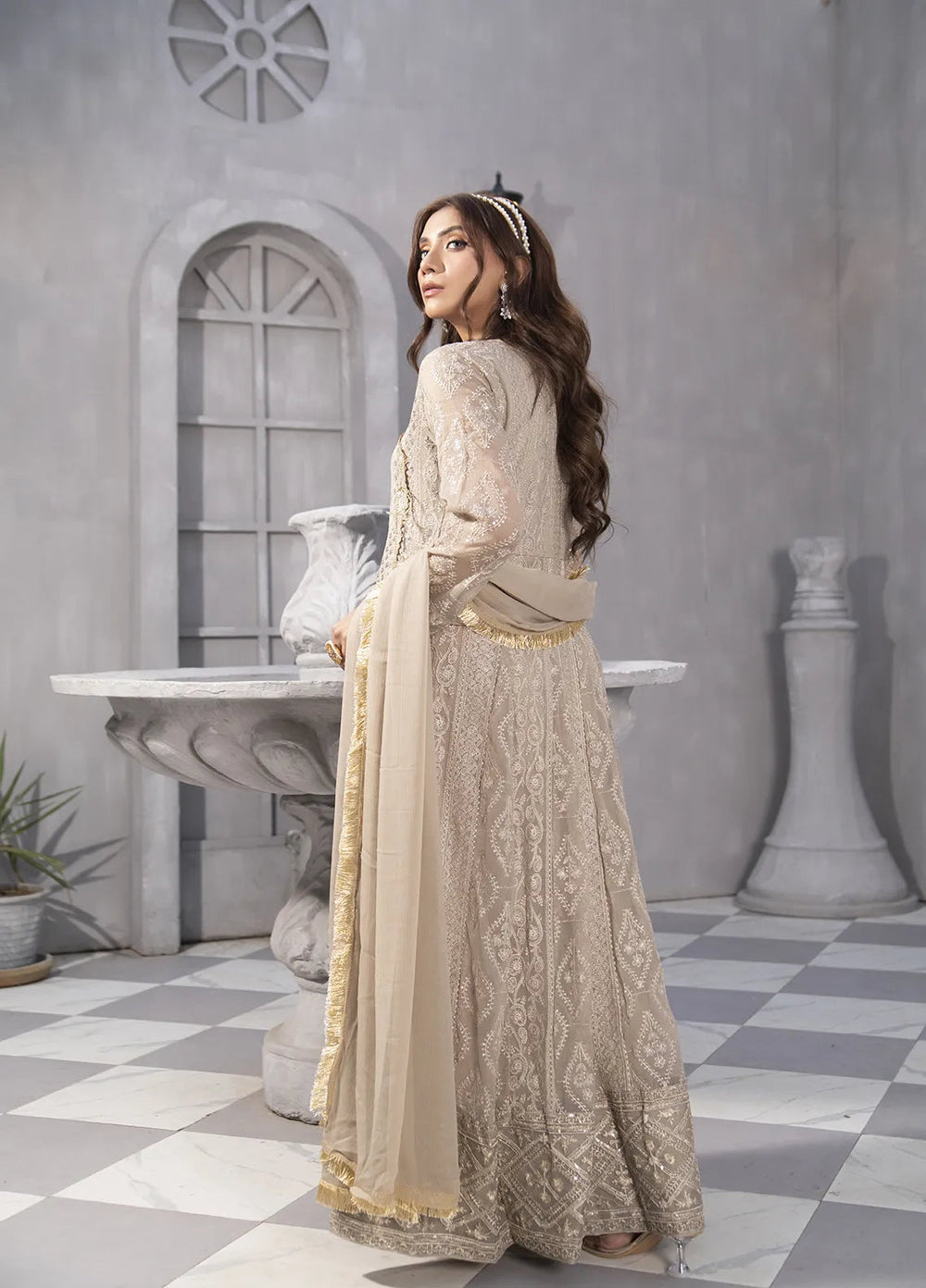 Manahils Pret Embroidered Chiffon 3 Piece Suit KURTI 099 Sand-Oasis