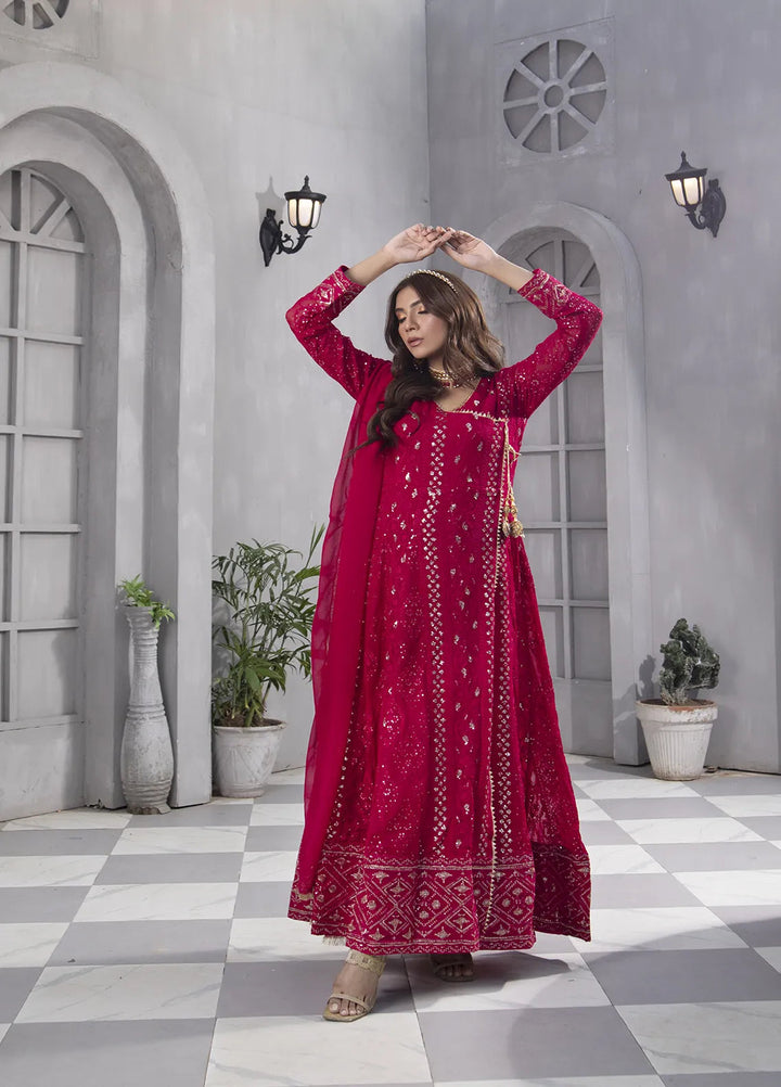 Manahils Pret Embroidered Chiffon 3 Piece Suit KURTI 099 Shocking-Pink