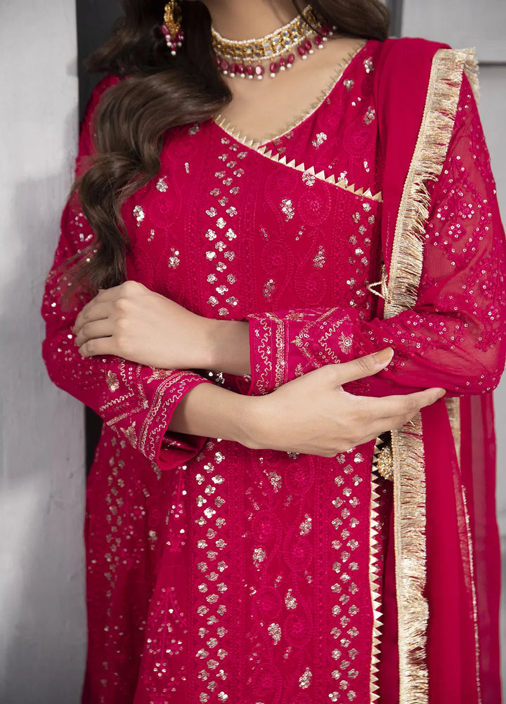 Manahils Pret Embroidered Chiffon 3 Piece Suit KURTI 099 Shocking-Pink