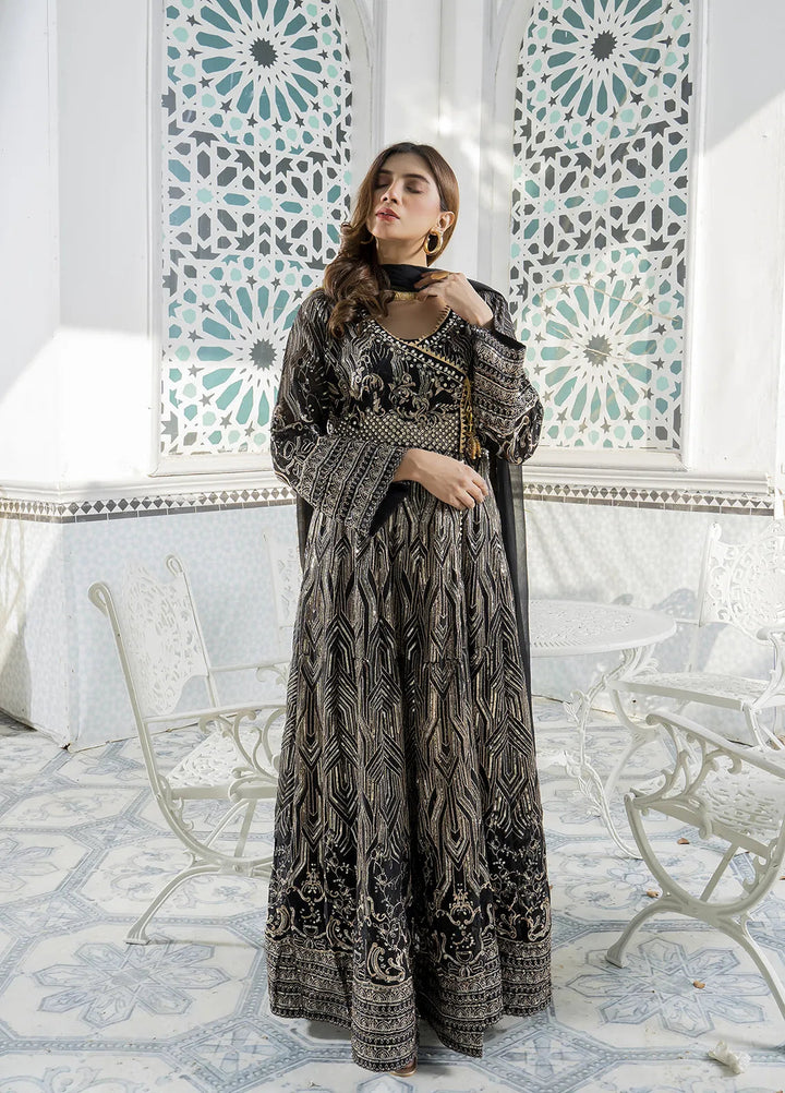 Manahils Pret Embroidered Chiffon 3 Piece Suit Kurti-105-Black