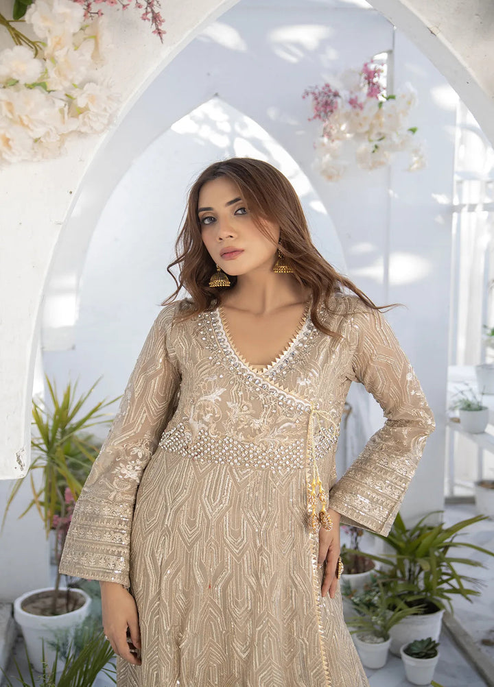 Manahils Pret Embroidered Chiffon 3 Piece Suit KURTI 105 Camel Brown