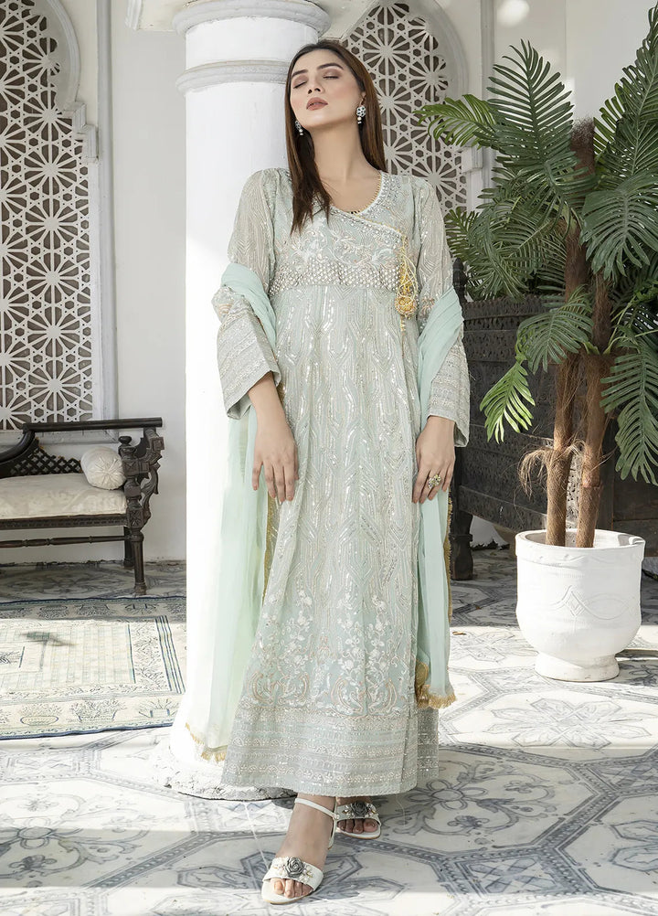 Manahils Pret Embroidered Chiffon 3 Piece Suit Kurti-105-Green