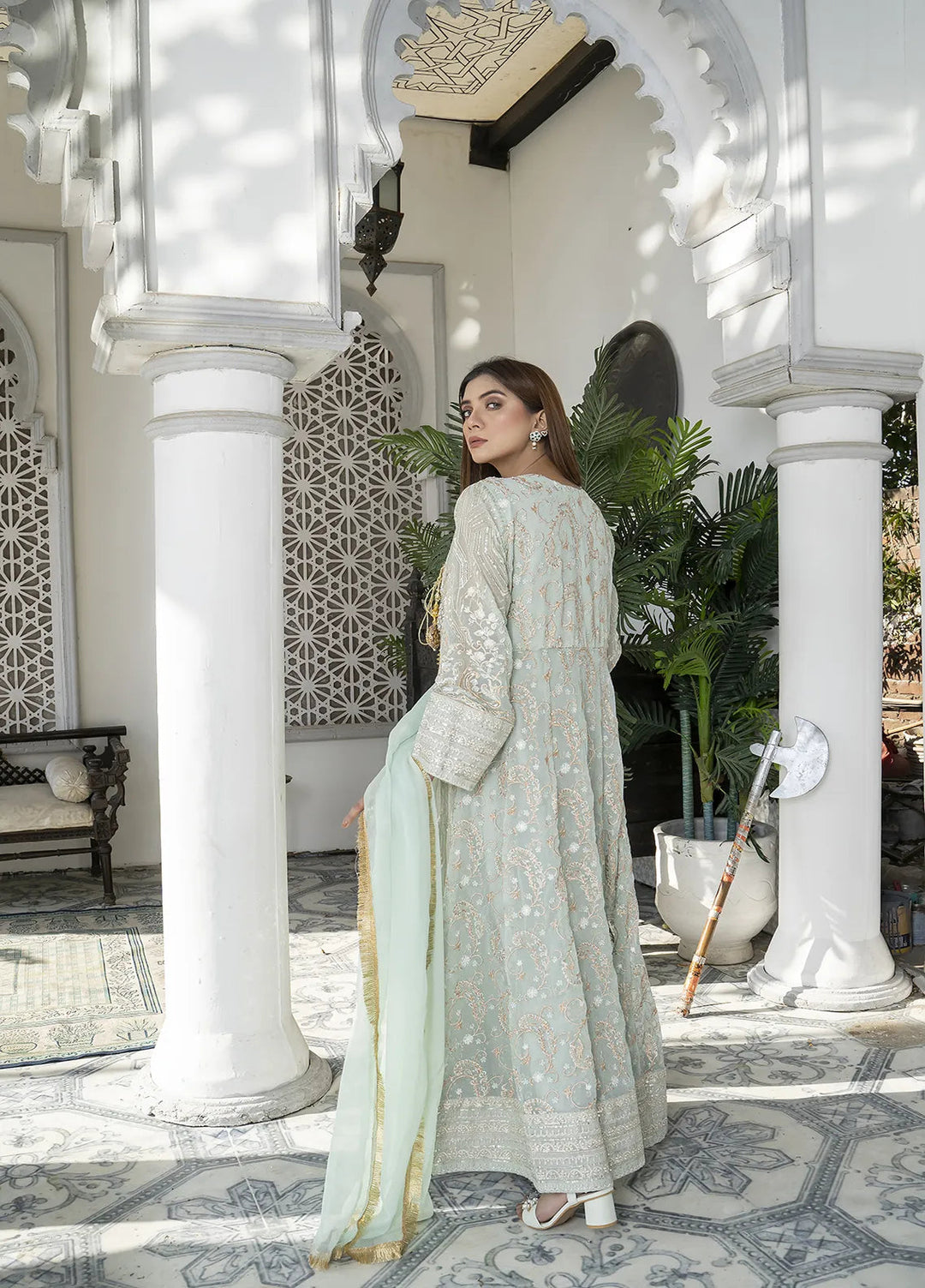 Manahils Pret Embroidered Chiffon 3 Piece Suit Kurti-105-Green