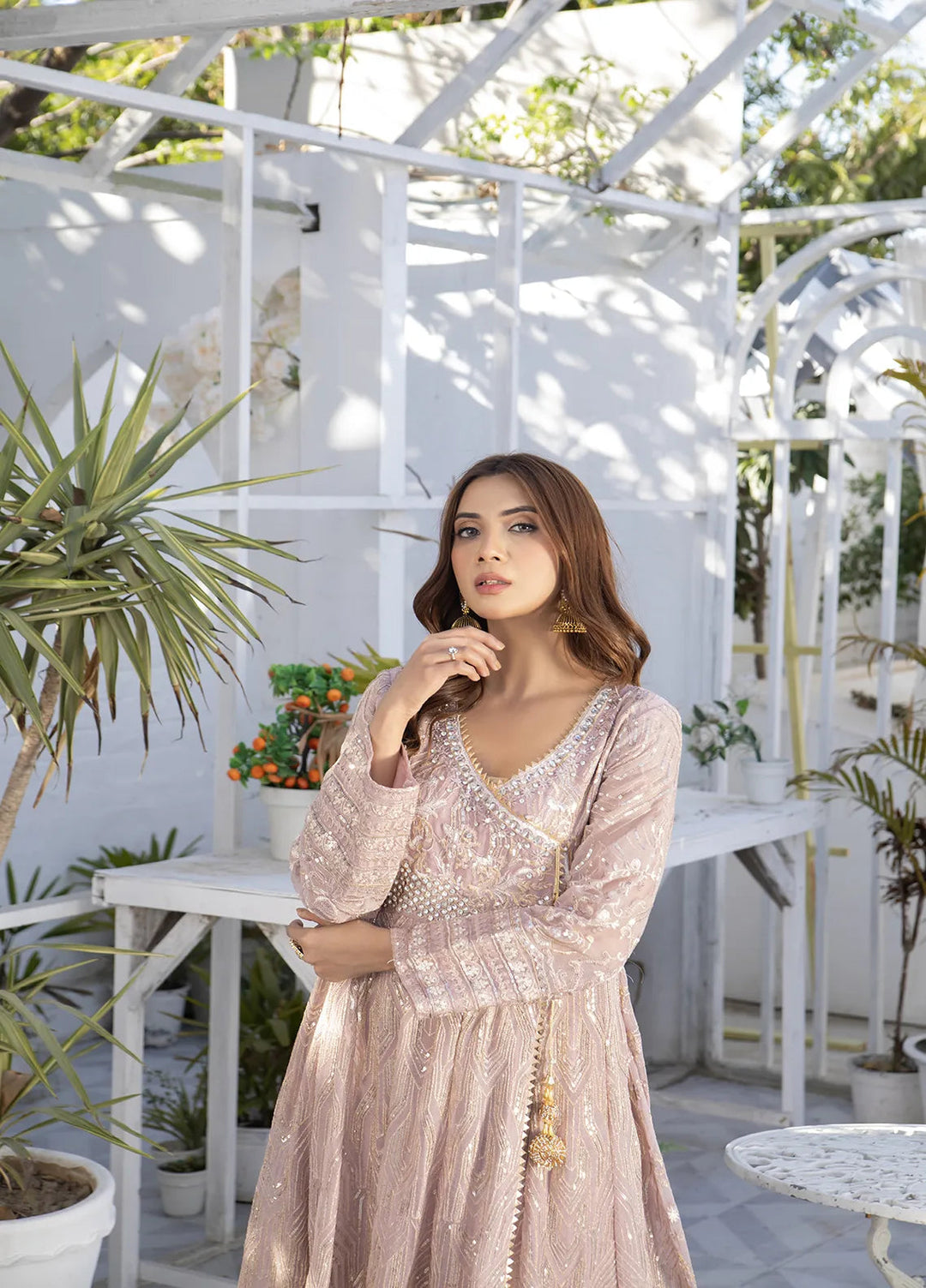 Manahils Pret Embroidered Chiffon 3 Piece Suit KURTI 105 Lilac