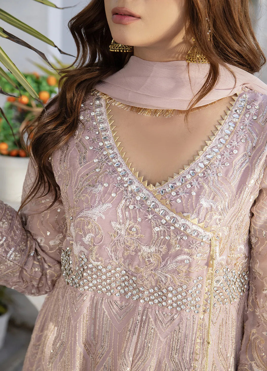 Manahils Pret Embroidered Chiffon 3 Piece Suit KURTI 105 Lilac