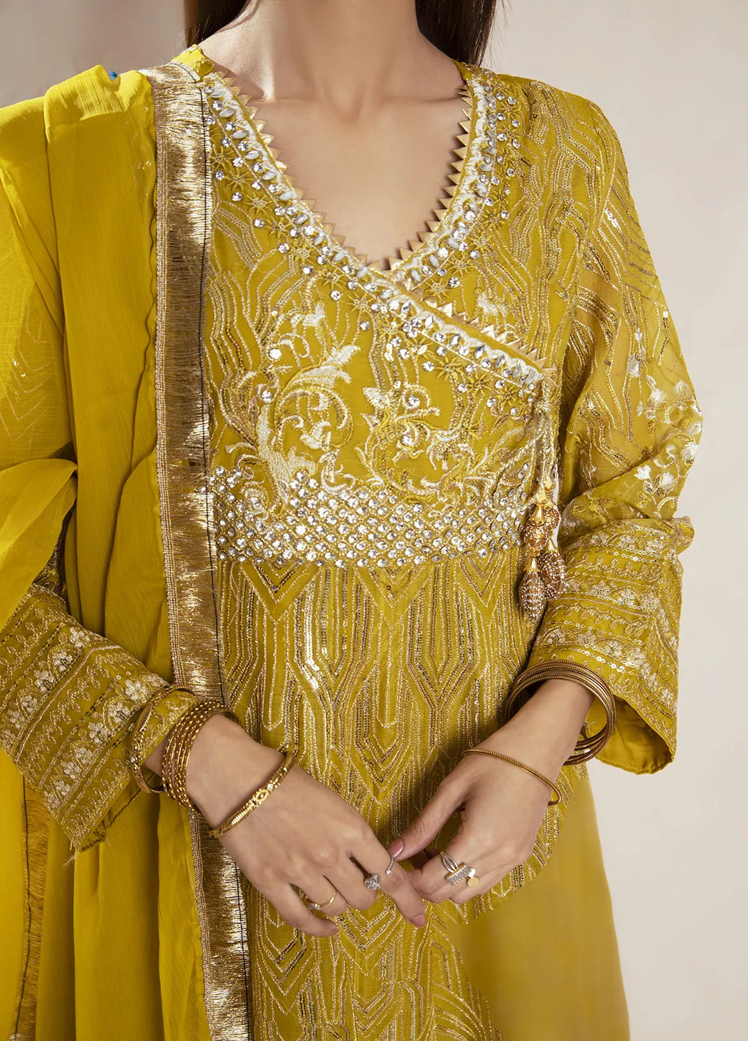 Manahils Pret Embroidered Chiffon 3 Piece Suit KURTI 105 Mustard
