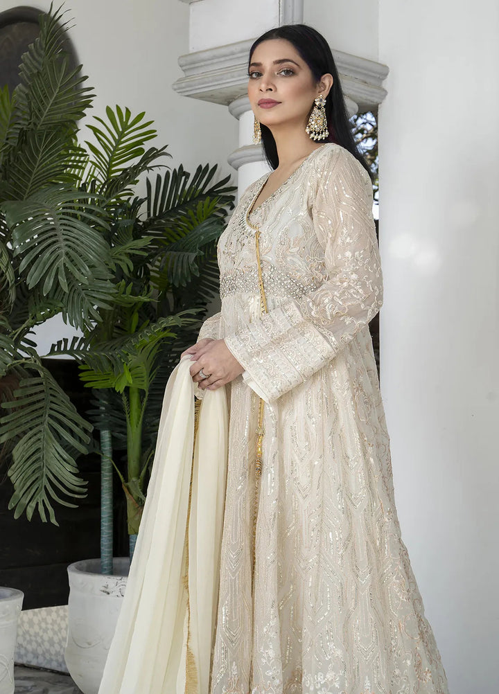 Manahils Pret Embroidered Chiffon 3 Piece Suit Kurti-105-White