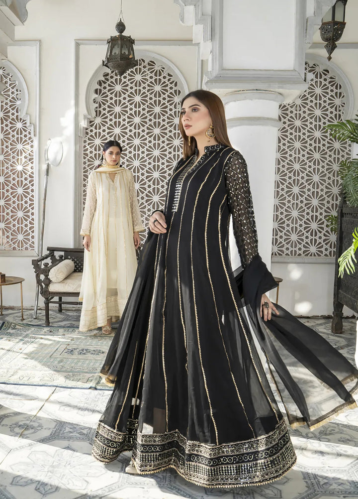 Manahils Pret Embroidered Chiffon 3 Piece Suit Kurti-106-Black