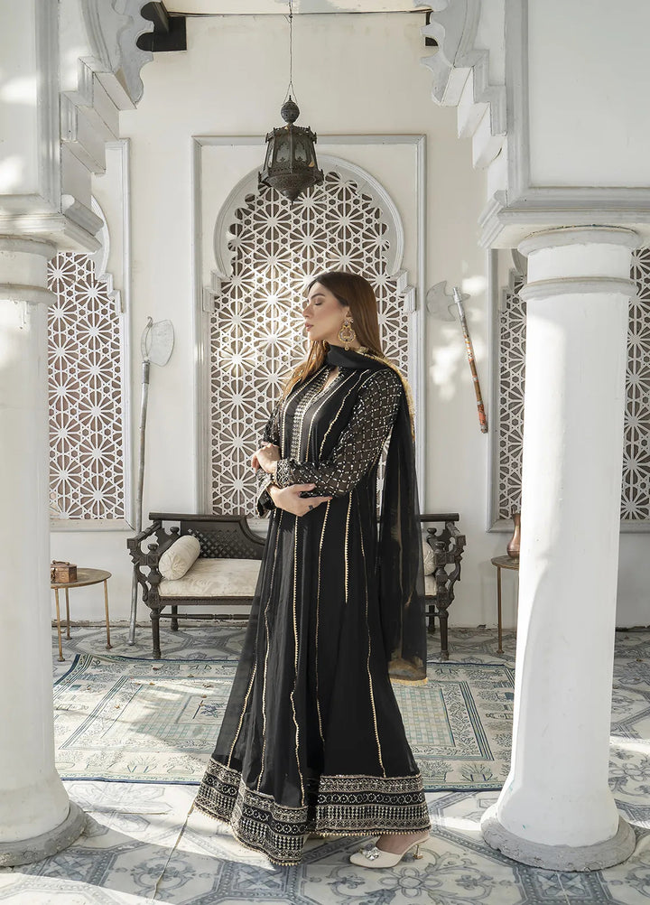 Manahils Pret Embroidered Chiffon 3 Piece Suit Kurti-106-Black