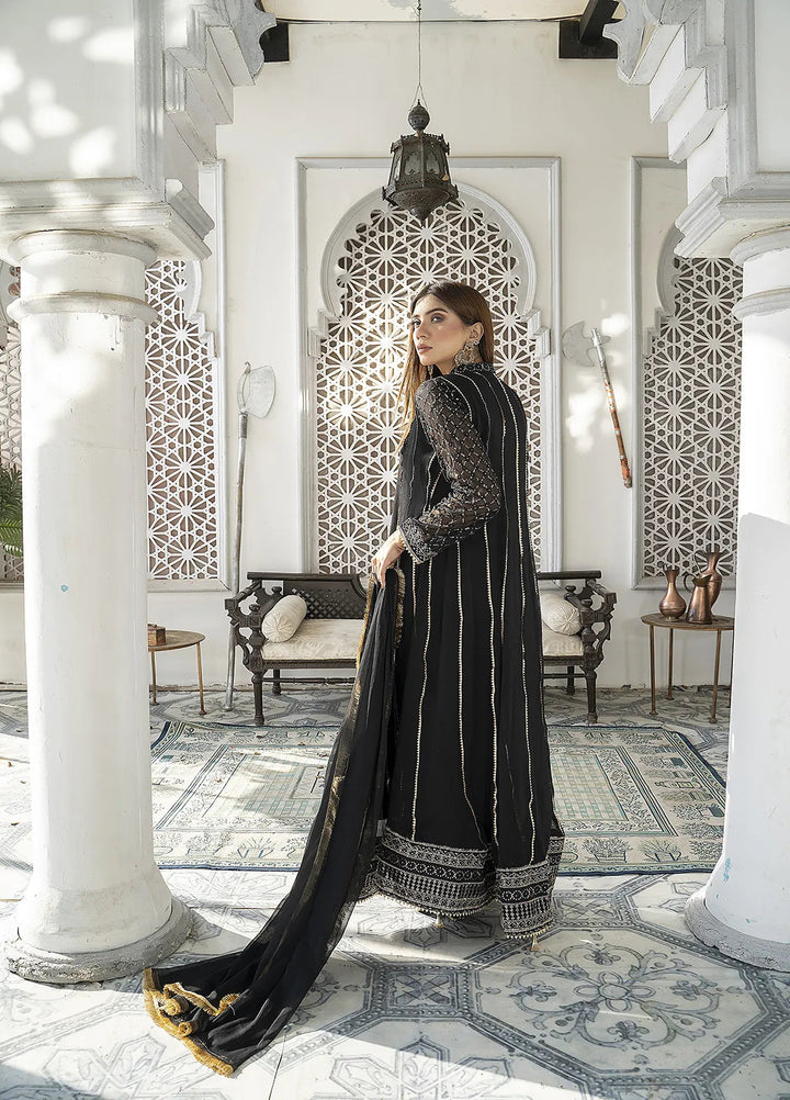 Manahils Pret Embroidered Chiffon 3 Piece Suit Kurti-106-Black