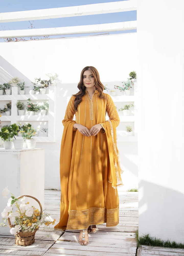 Manahils Pret Embroidered Chiffon 3 Piece Suit KURTI 106 Copper Orange