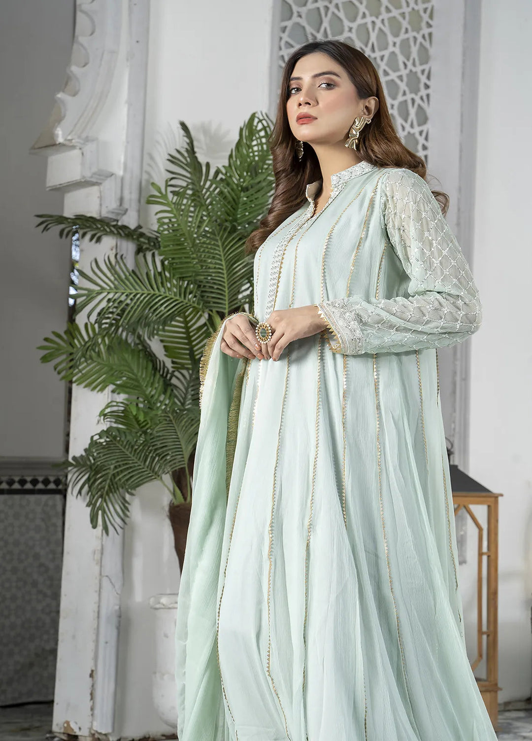 Manahils Pret Embroidered Chiffon 3 Piece Suit Kurti-106-Green