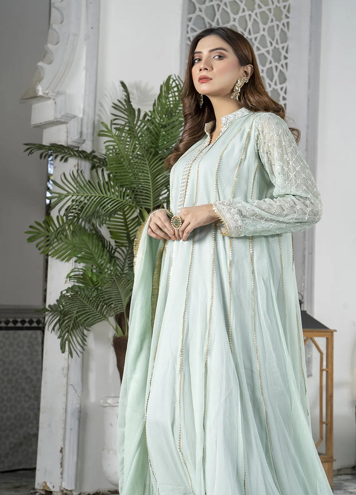 Manahils Pret Embroidered Chiffon 3 Piece Suit Kurti-106-Green