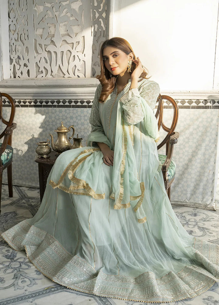Manahils Pret Embroidered Chiffon 3 Piece Suit Kurti-106-Green