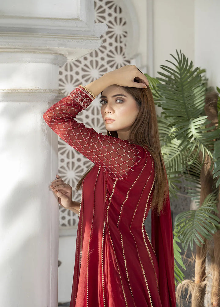 Manahils Pret Embroidered Chiffon 3 Piece Suit Kurti-106-Mehroon