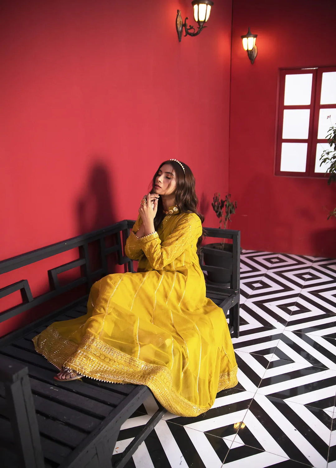 Manahils Pret Embroidered Chiffon 3 Piece Suit KURTI 106 Mustard