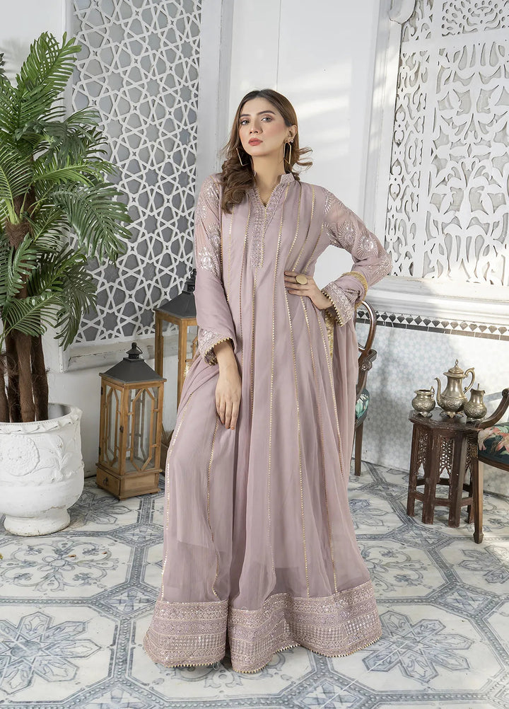Manahils Pret Embroidered Chiffon 3 Piece Suit Kurti-106-Purple