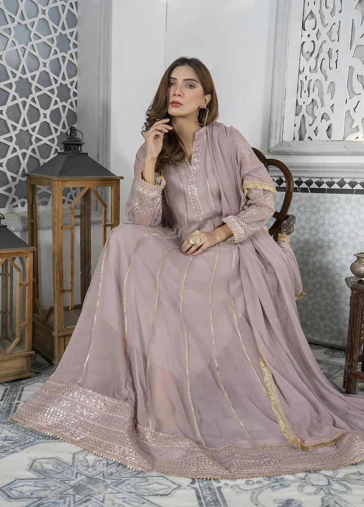 Manahils Pret Embroidered Chiffon 3 Piece Suit Kurti-106-Purple