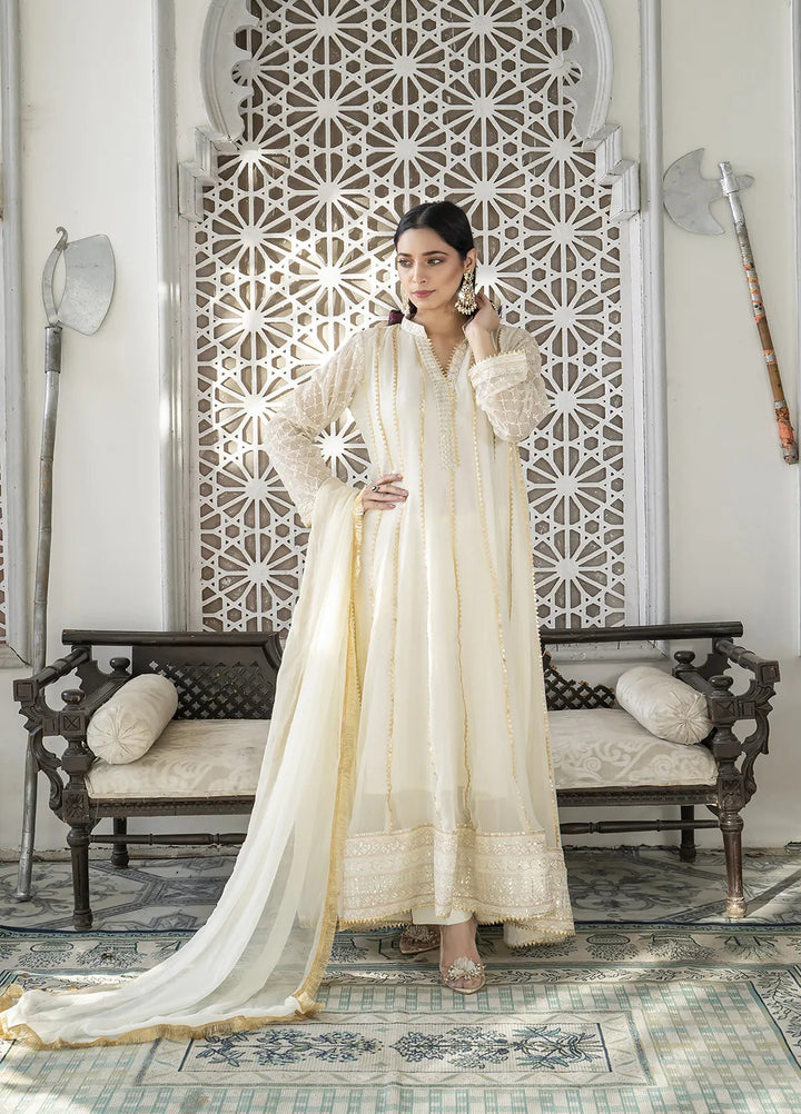 Manahils Pret Embroidered Chiffon 3 Piece Suit KURTI 106 White