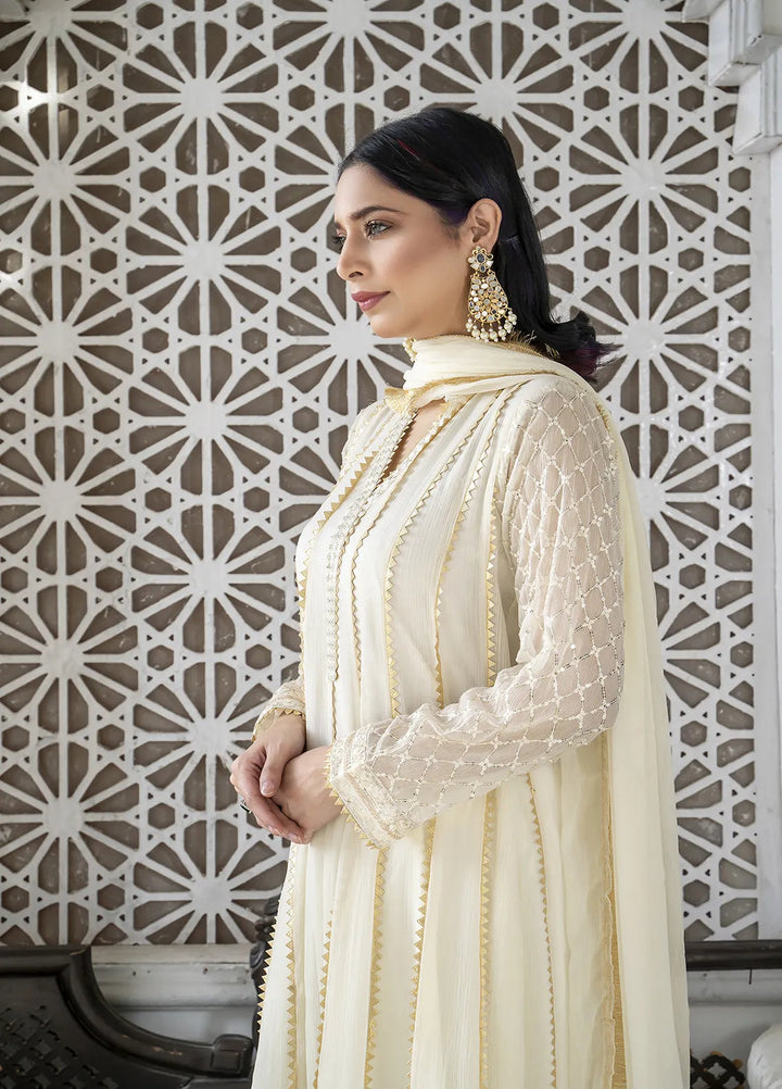 Manahils Pret Embroidered Chiffon 3 Piece Suit KURTI 106 White