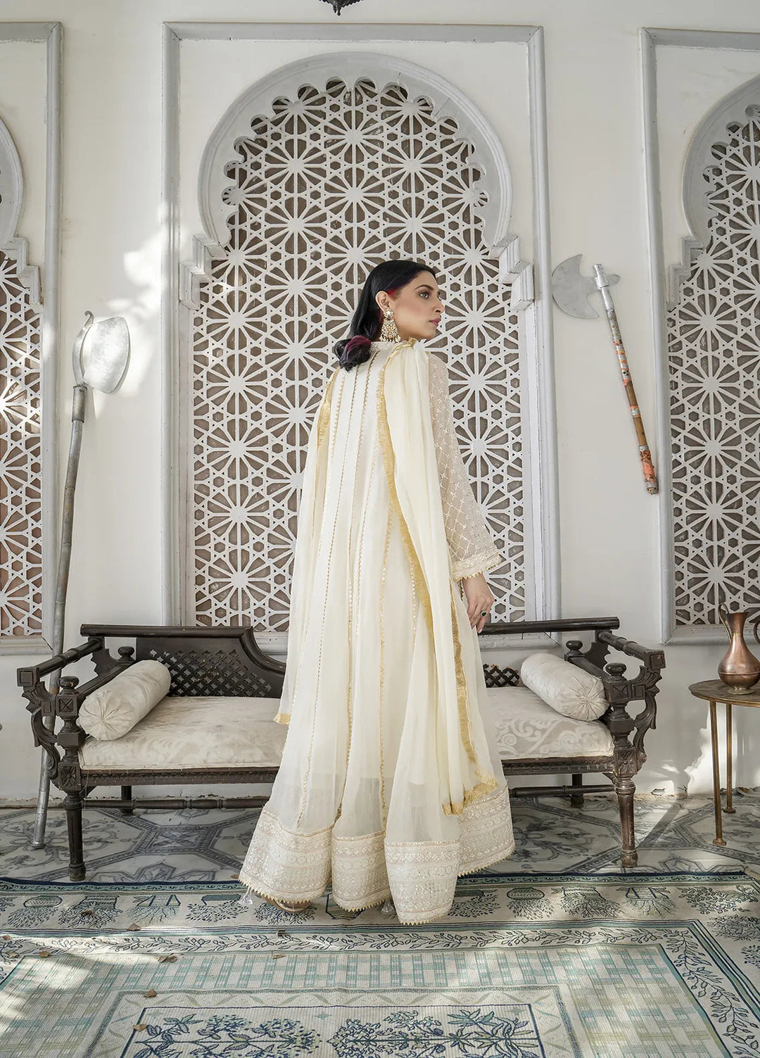 Manahils Pret Embroidered Chiffon 3 Piece Suit KURTI 106 White