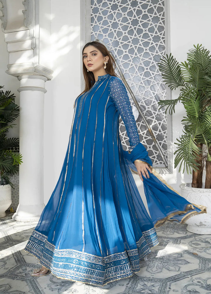 Manahils Pret Embroidered Chiffon 3 Piece Suit Kurti-106-Zinc Blue