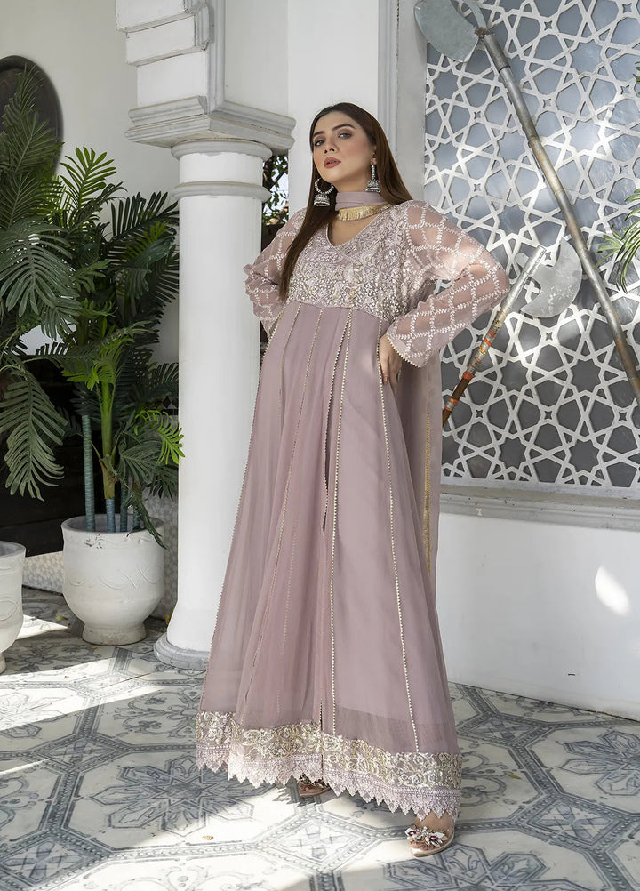 Manahils Pret Embroidered Chiffon 3 Piece Suit KURTI 108 Purple