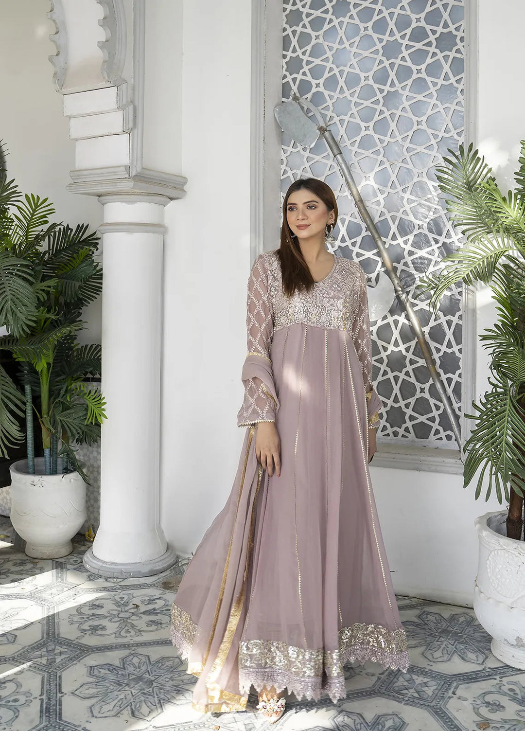 Manahils Pret Embroidered Chiffon 3 Piece Suit KURTI 108 Purple